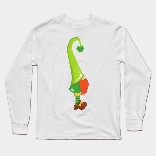 Saint Patrick's Day, Lucky Clovers, Cute Gnome Long Sleeve T-Shirt by Jelena Dunčević